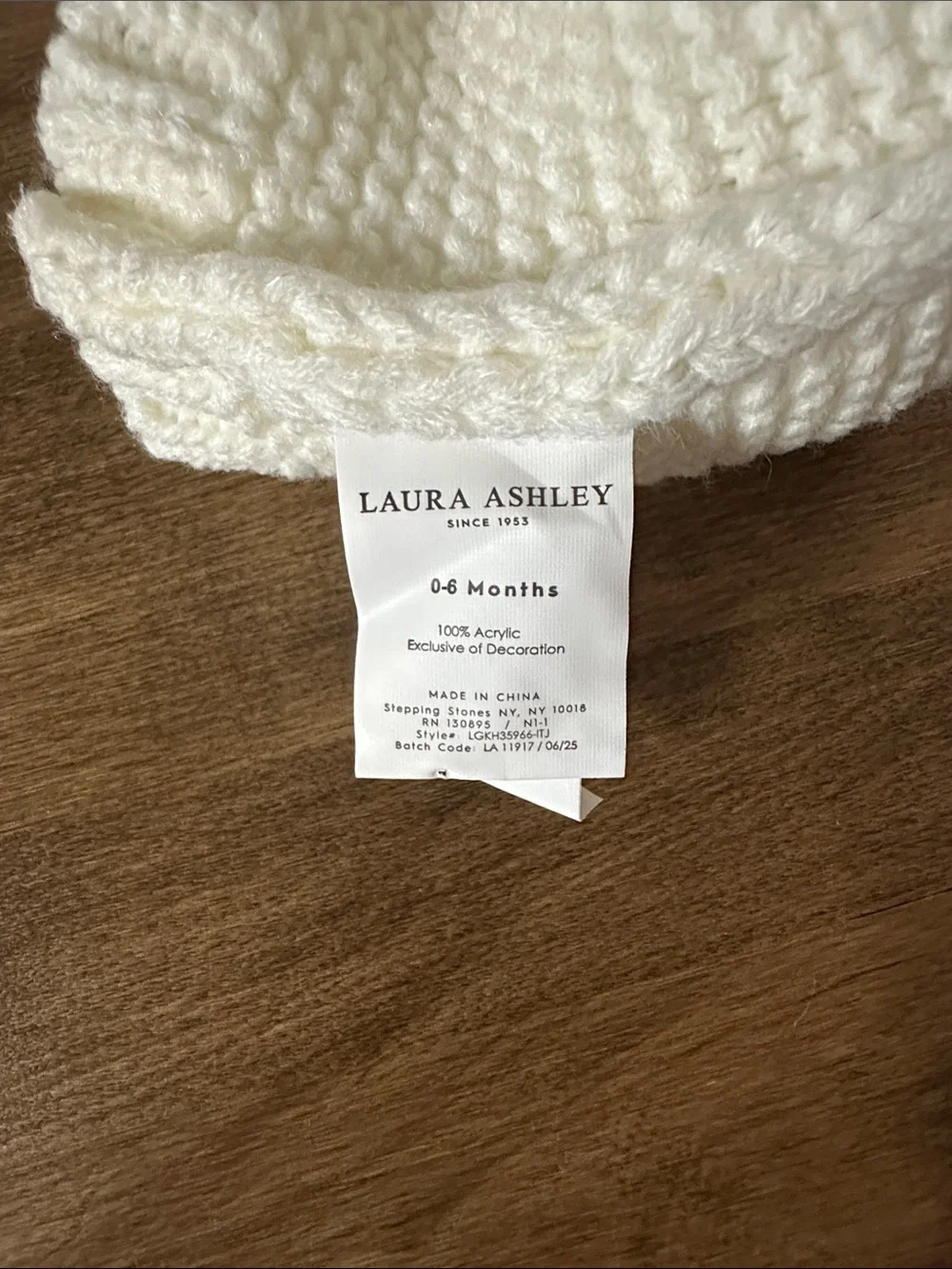 Laura Ashley Cream Knit Kids Hat with Bow and Pearl Details